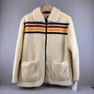 NWT Pendleton Glacier Sunset Sherpa Fleece Jacket XXL Women's White Stripe